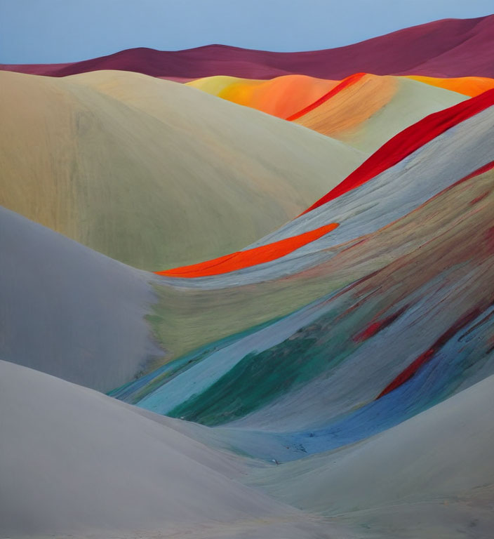 Vibrant bands on sand dunes form surreal landscape