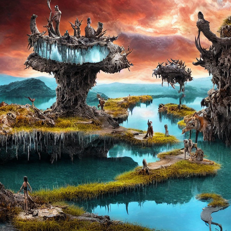 Fantasy Landscape with Floating Islands and Winged Beings