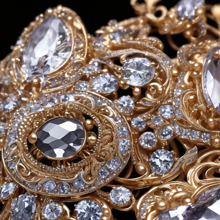 Luxurious Gold Jewelry with Diamond Accents and Filigree Detail