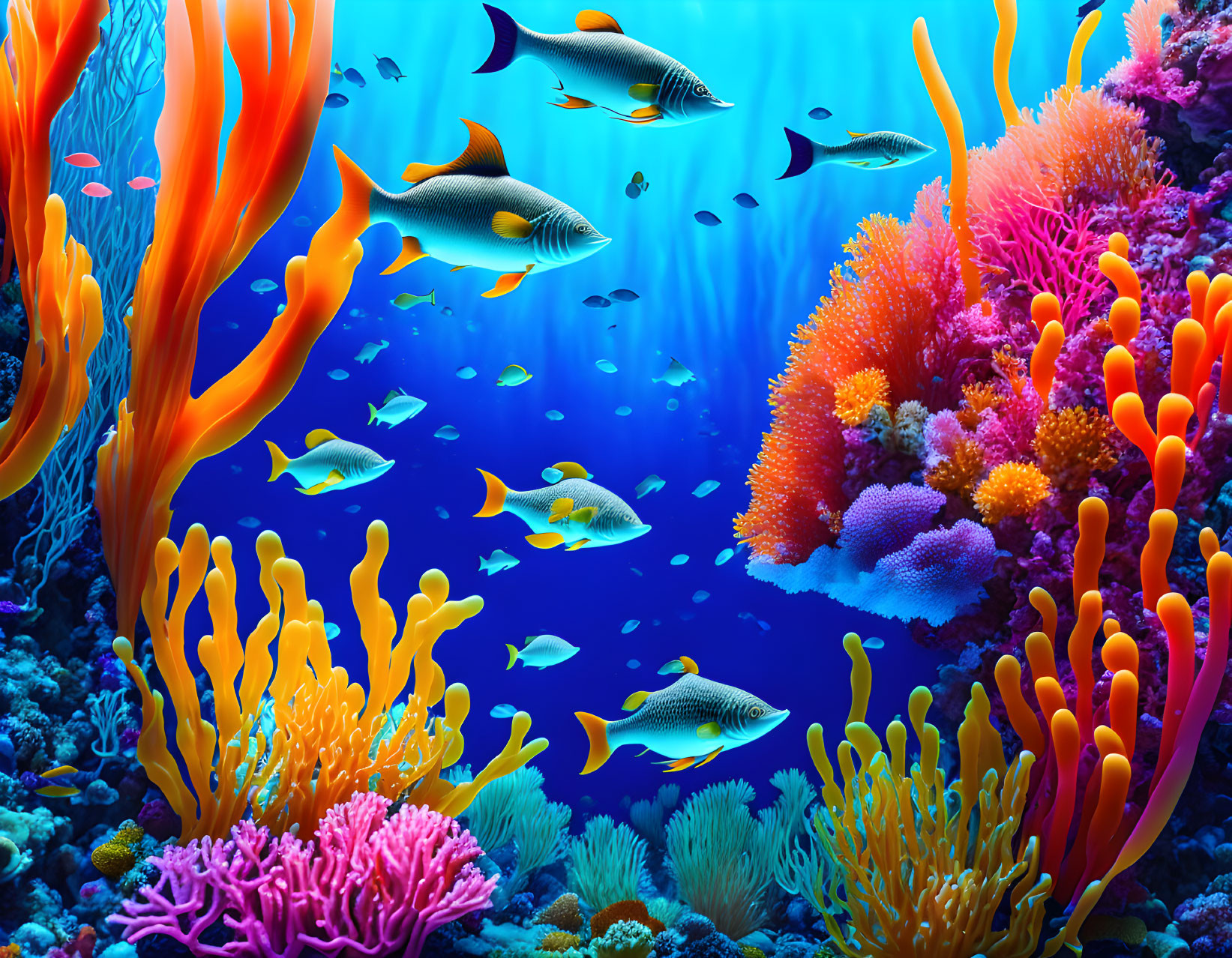 Colorful Fish Swimming Among Vibrant Coral Reefs