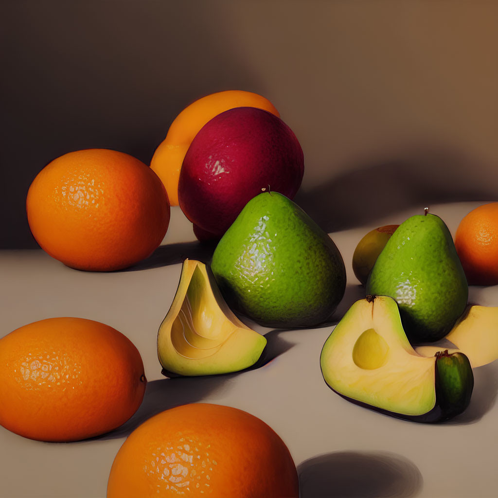 Various Fresh Fruits Arranged Artfully on Neutral Surface