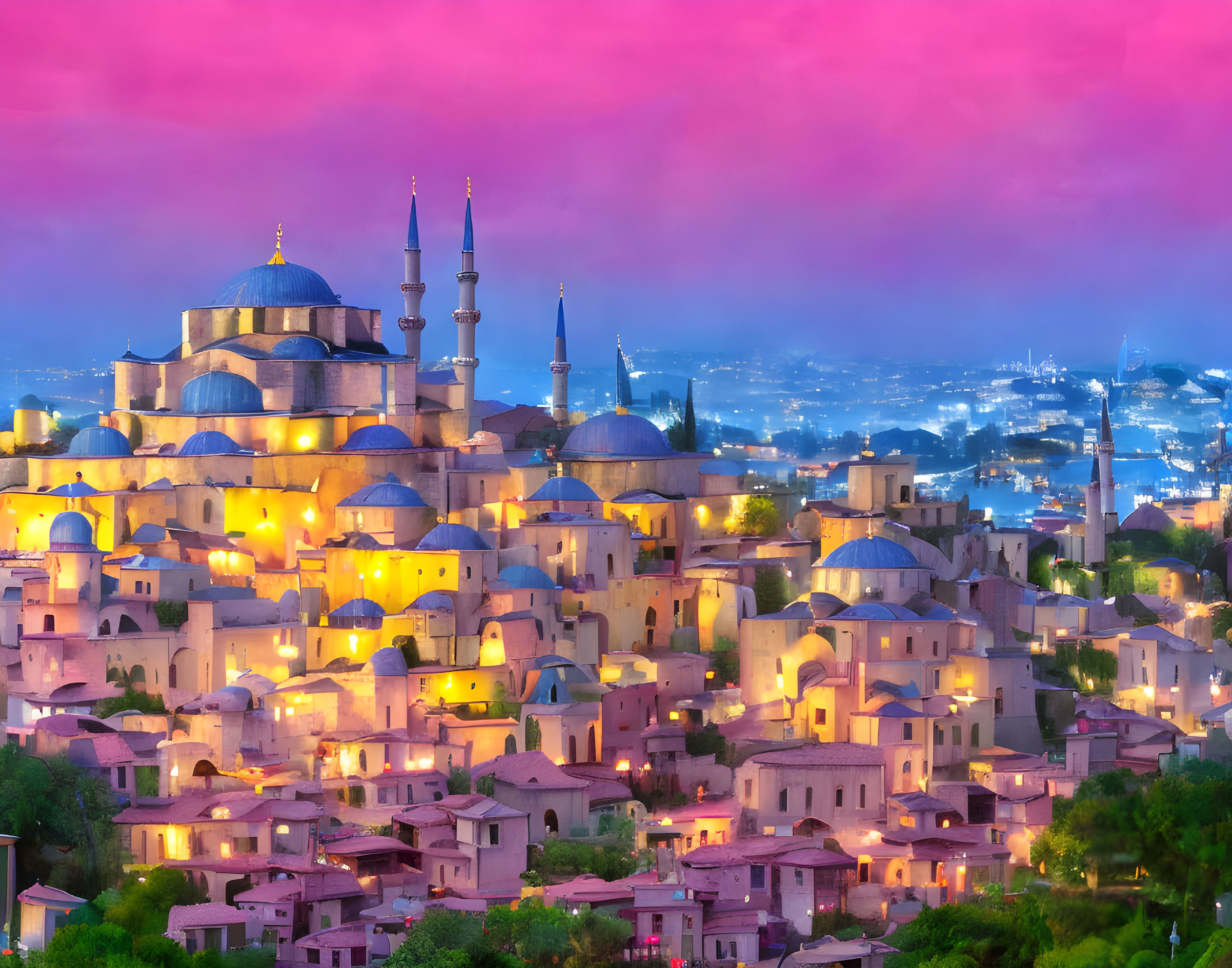 Iconic Hagia Sophia at Dusk in Istanbul Skyline