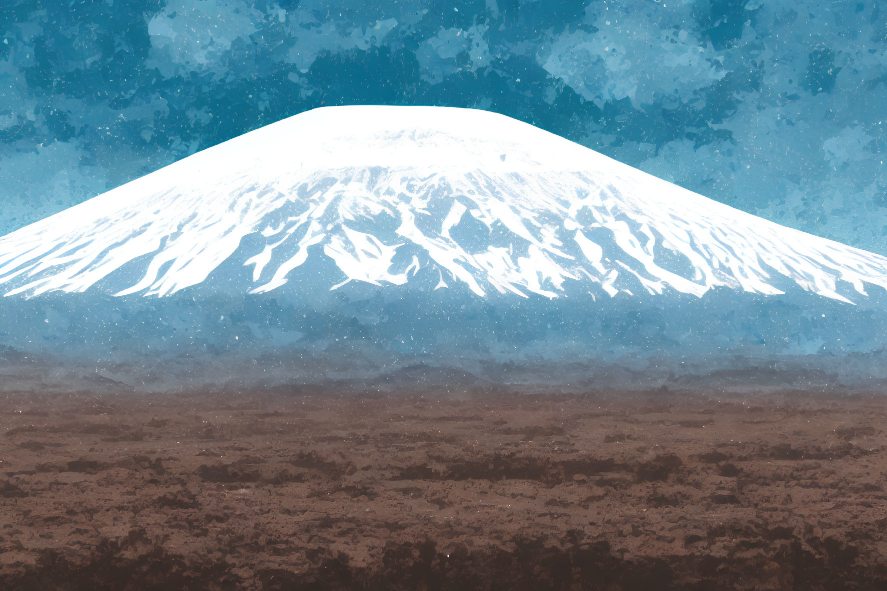 Snowy mountain peak under blue sky with wispy clouds serene illustration