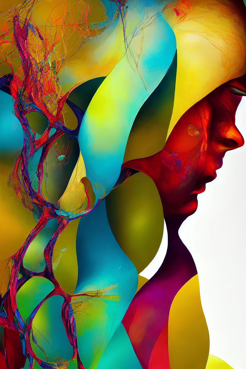 Colorful Abstract Art: Interconnected Profiles & Intricate Textures