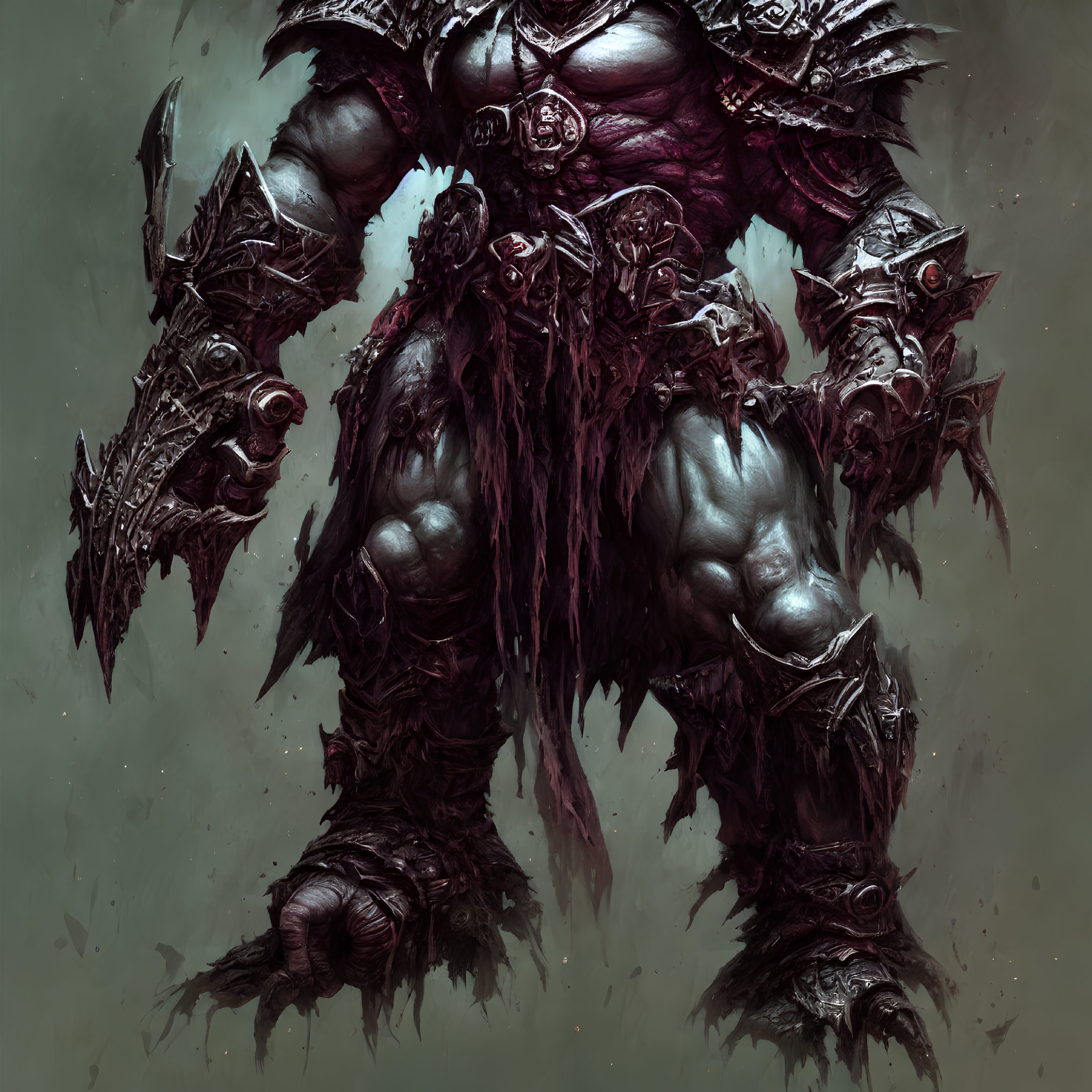 Muscular fantasy character in spiked metal armor