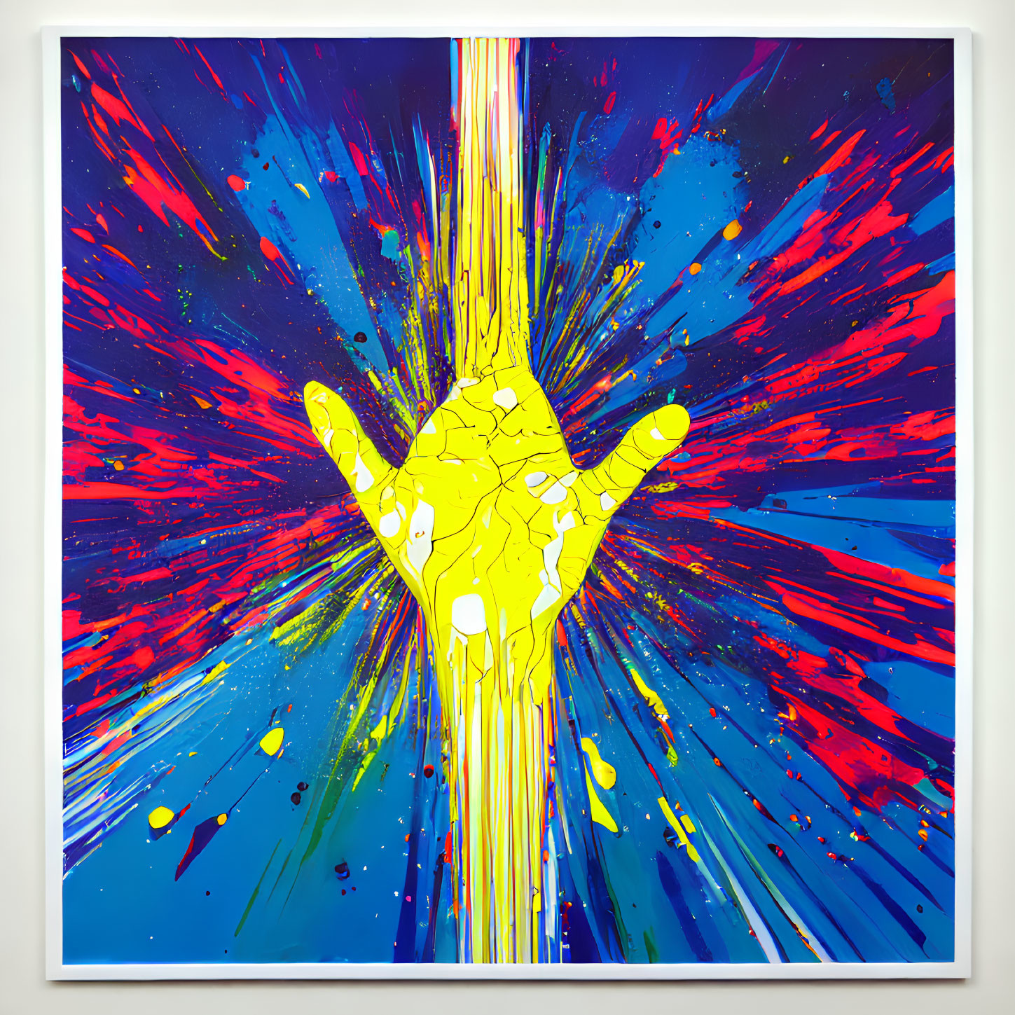 Colorful Pop Art Hand with Yellow, Red, and Blue Explosion