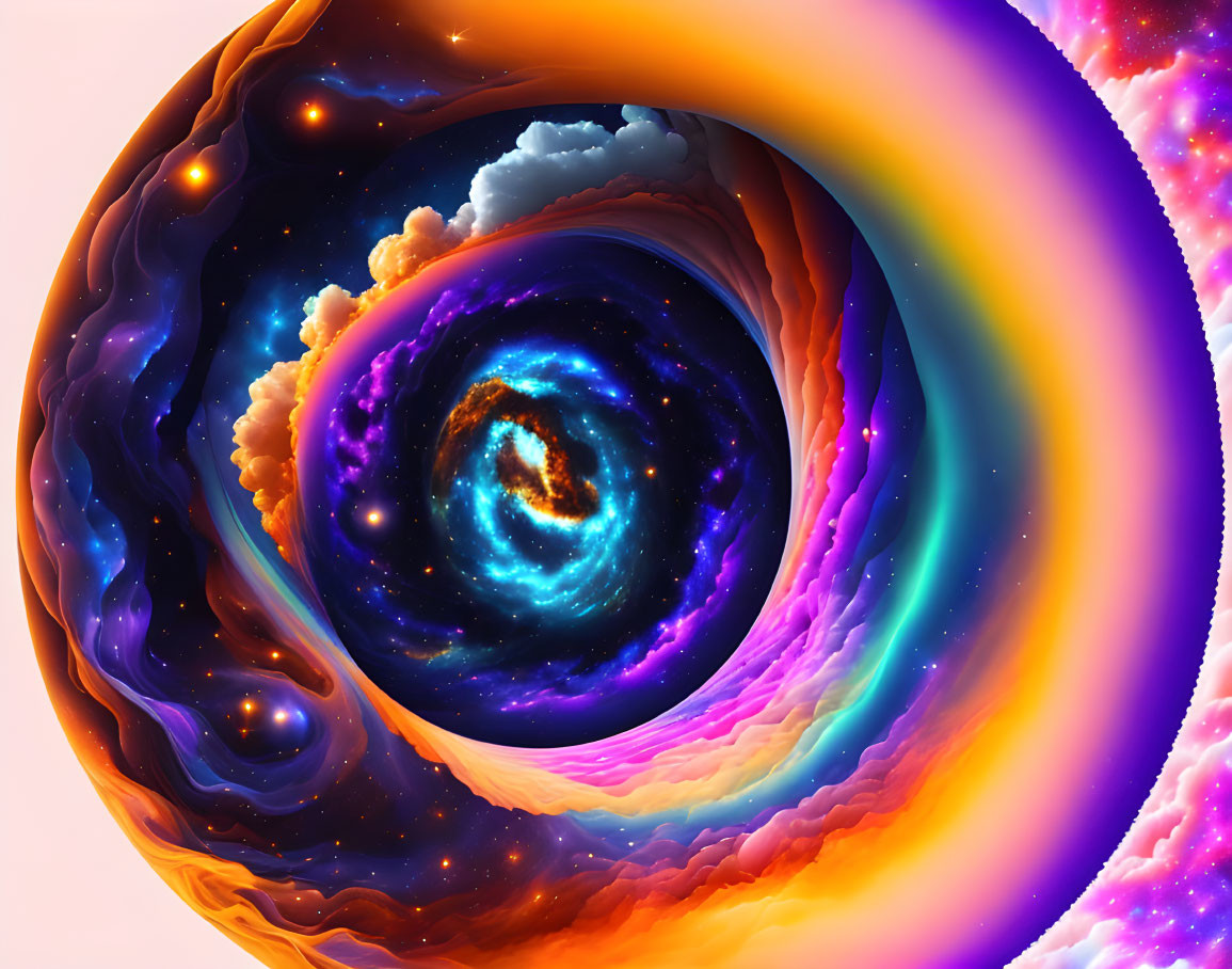 Colorful Cosmic Vortex with Celestial Bodies in Digital Art