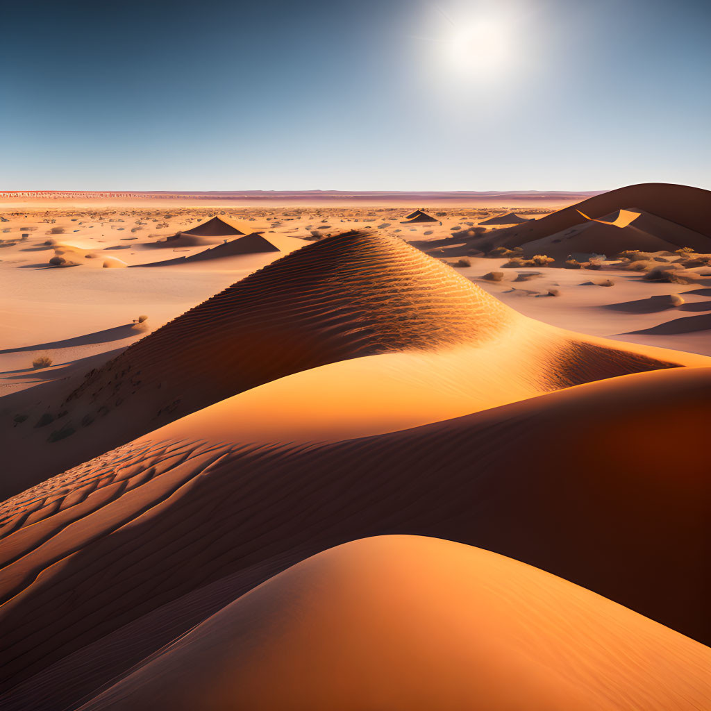 Desert Dunes Sunset with Sharp Ridges and Long Shadows