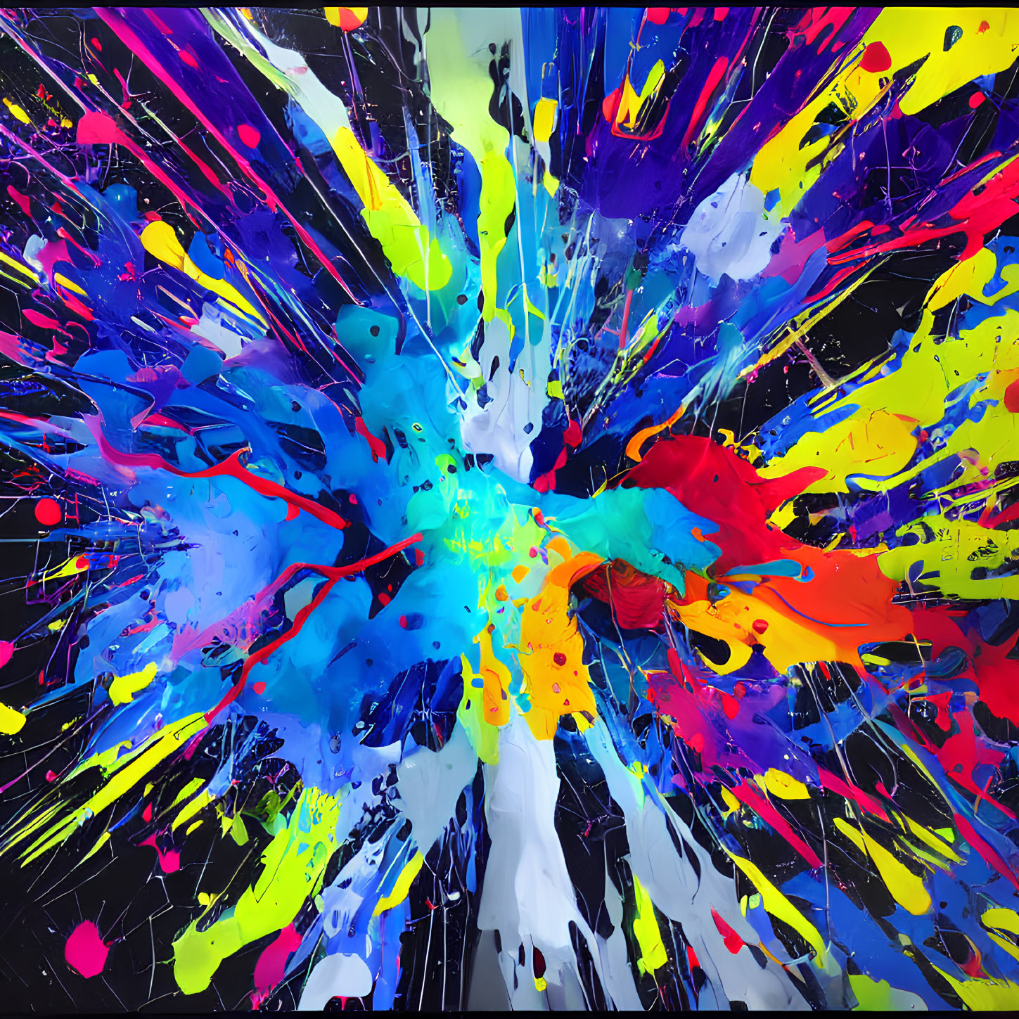 Colorful Dynamic Paint Splatter on Black Background