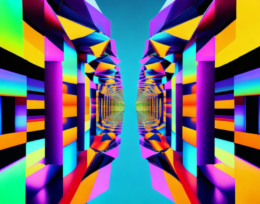 Symmetrical neon-colored psychedelic tunnel design