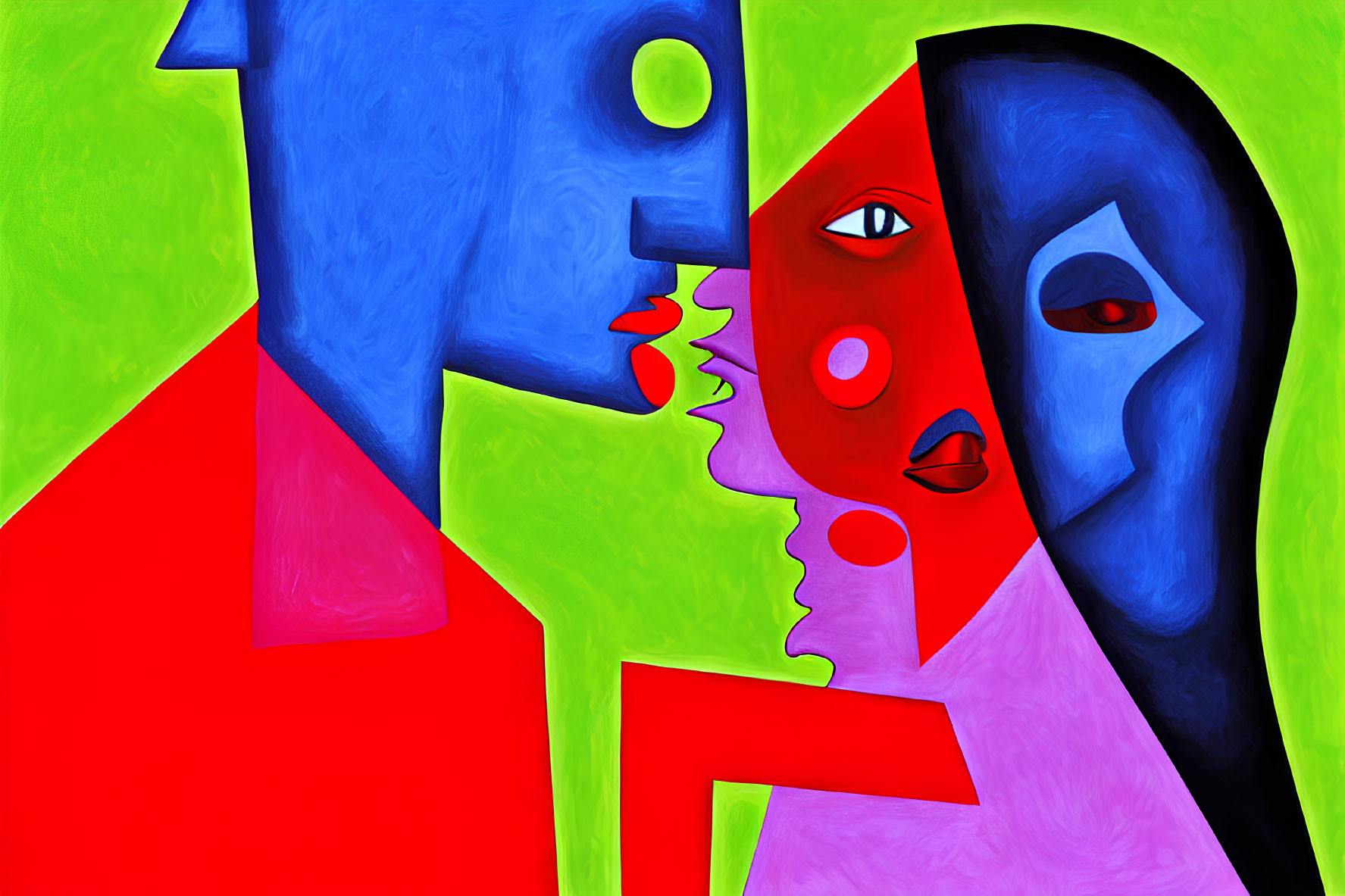 Colorful Abstract Painting of Stylized Faces with Geometric Shapes