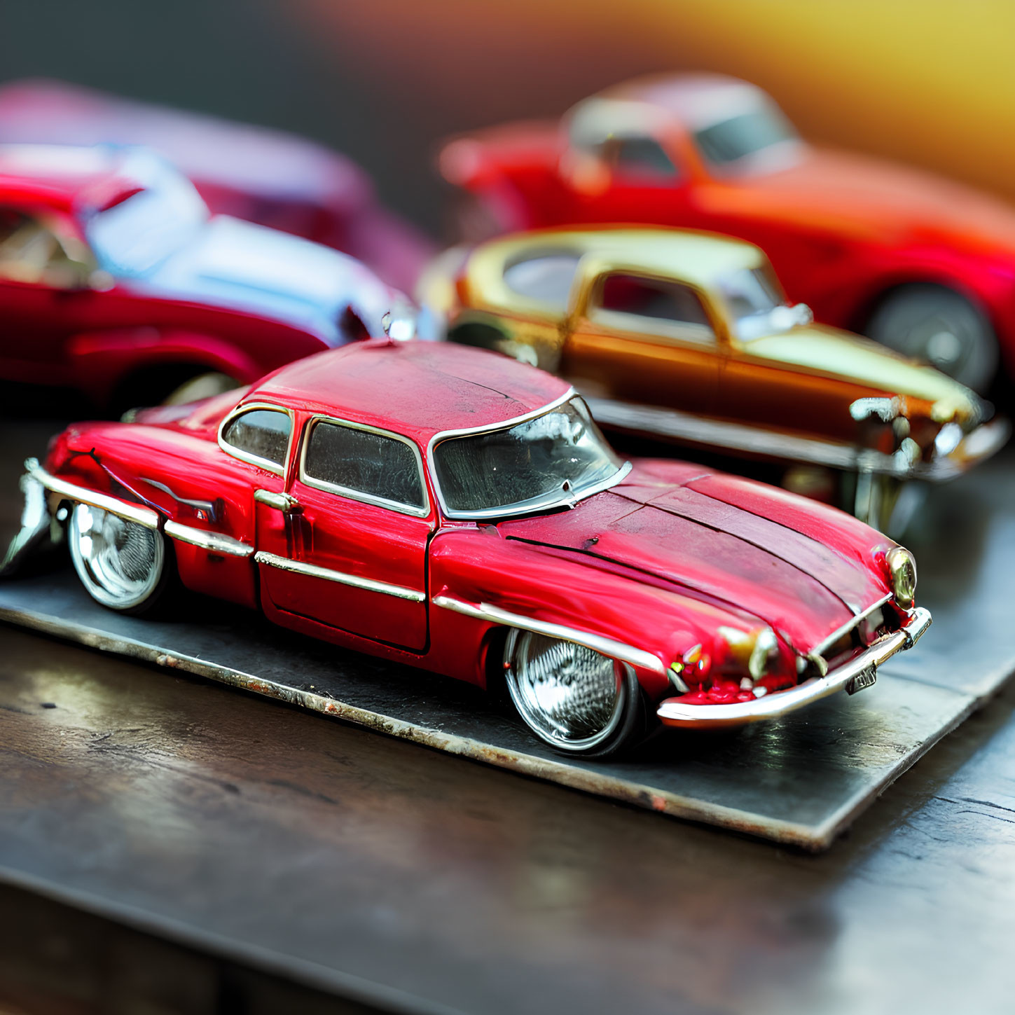 Vintage Model Cars Collection Featuring Red Car and Detailed Exteriors