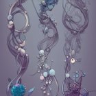 Blue and Purple Swirling Forms with Bubbles and Tendrils