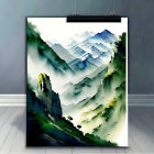 Colorful eagle artwork with misty mountains and birds, room display