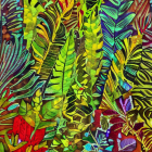 Colorful Tropical Leaves Pattern with Stained-Glass Effect