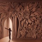 Intricately Carved Wooden Wall with Floral Motifs