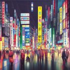 Neon-lit city street at night with Japanese signs