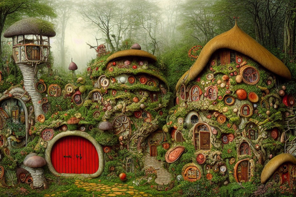 Whimsical Mushroom-Shaped Houses in Enchanted Forest