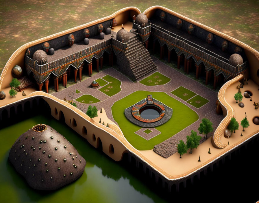 Stylized 3D Render of Ancient Fortress with Stone Walls and Towers