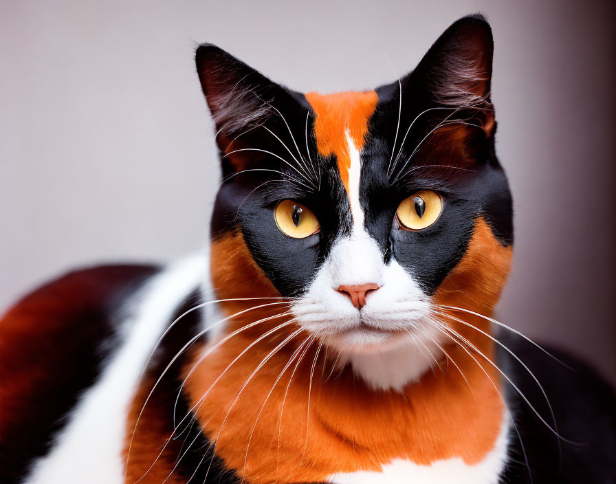 Calico Cat with Bright Orange Patches and Striking Black & White Face