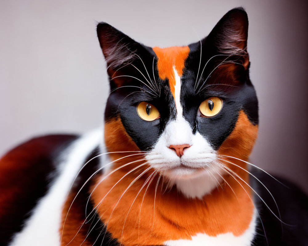 Calico Cat with Bright Orange Patches and Striking Black & White Face