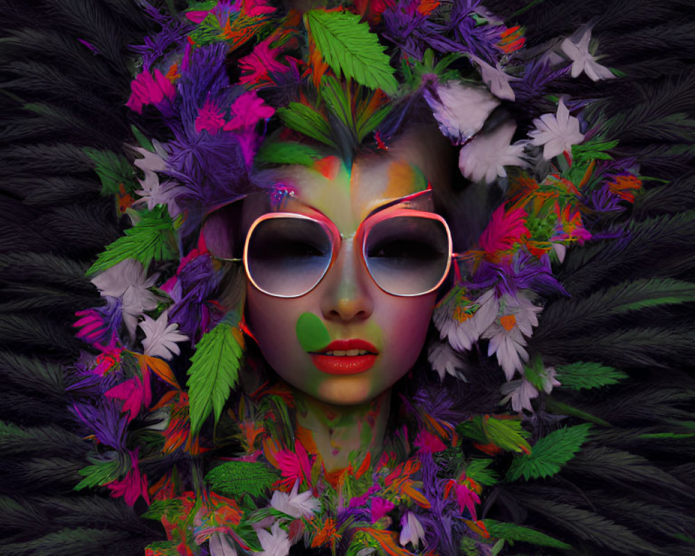 Vibrant floral and feather adorned individuals against dark background