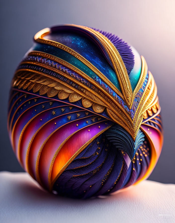 Colorful Cosmic Vase with Golden Details and Star Accents