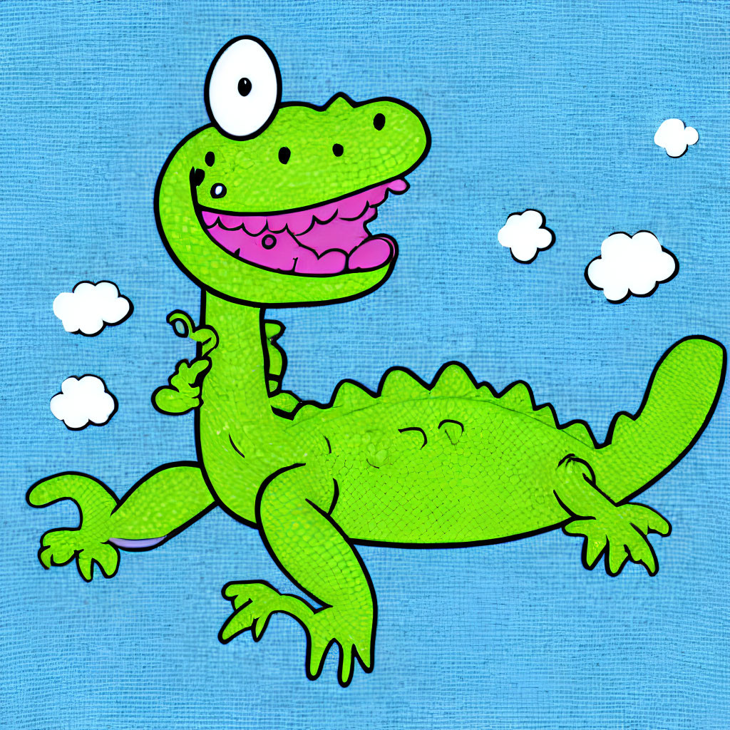 Cartoon Crocodile Smiling on Blue Background