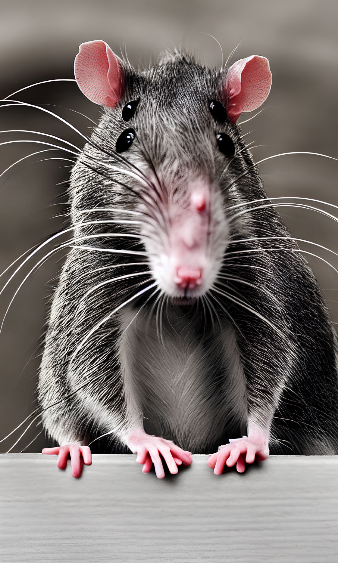 Grey Rat with Pink Ears and Whiskers in Close-Up Shot