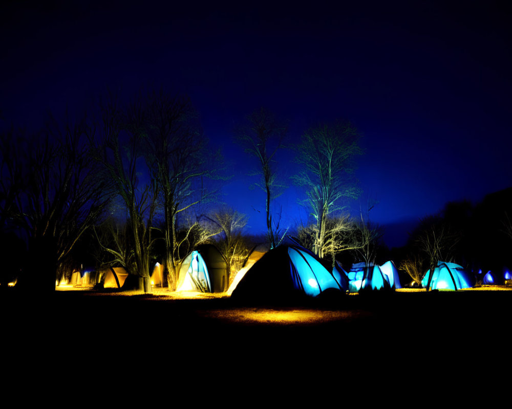 Night Sky Illuminated Tents in Dark Campsite