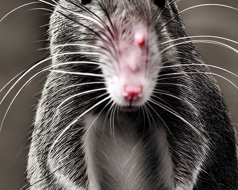 Grey Rat with Pink Ears and Whiskers in Close-Up Shot