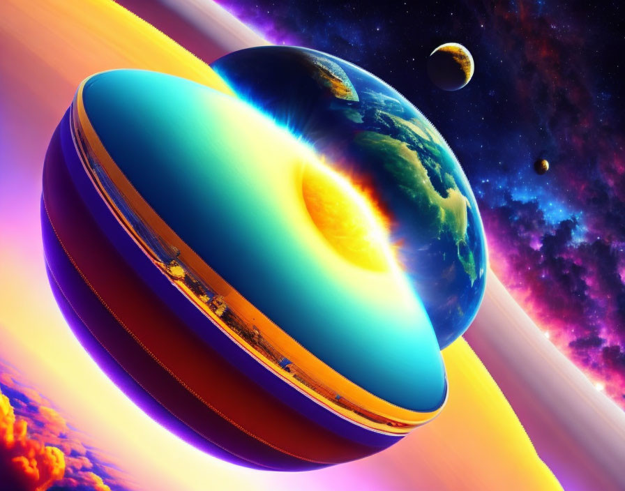 Colorful fantasy planets in cosmic digital art