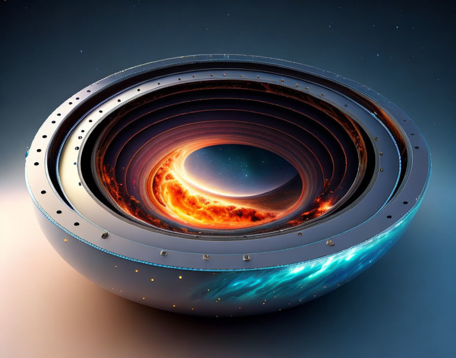 Circular spacecraft with embedded wormhole and fiery-icy environments