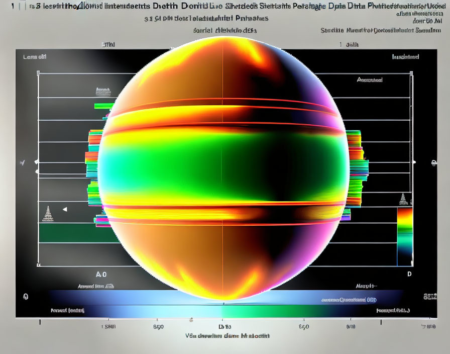 Vibrant scientific image of spherical structure with data overlays