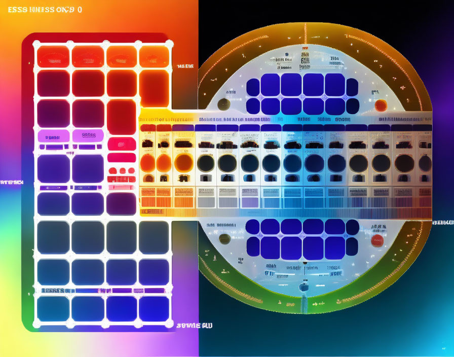 Colorful Graphic: Dual Semicircle Diagrams with Text and Symbols