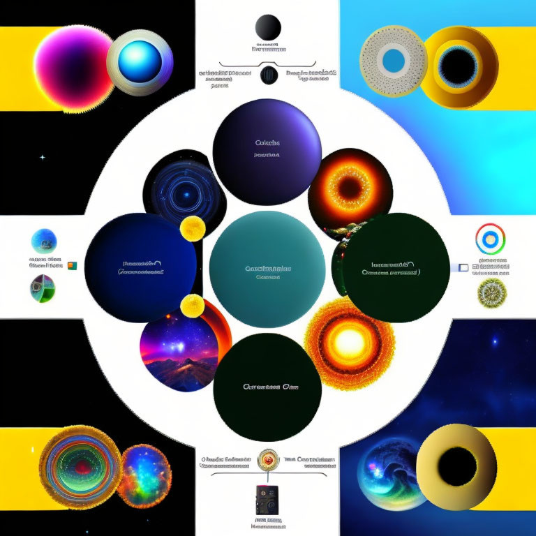 Abstract Cosmic Phenomena Diagram with Colorful Scientific Network