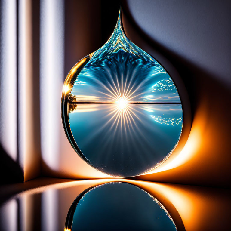 Symmetric sunset scene refracted in spherical droplet