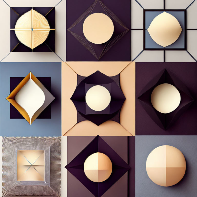 Geometric Designs in Beige, Blue, and Purple Palette