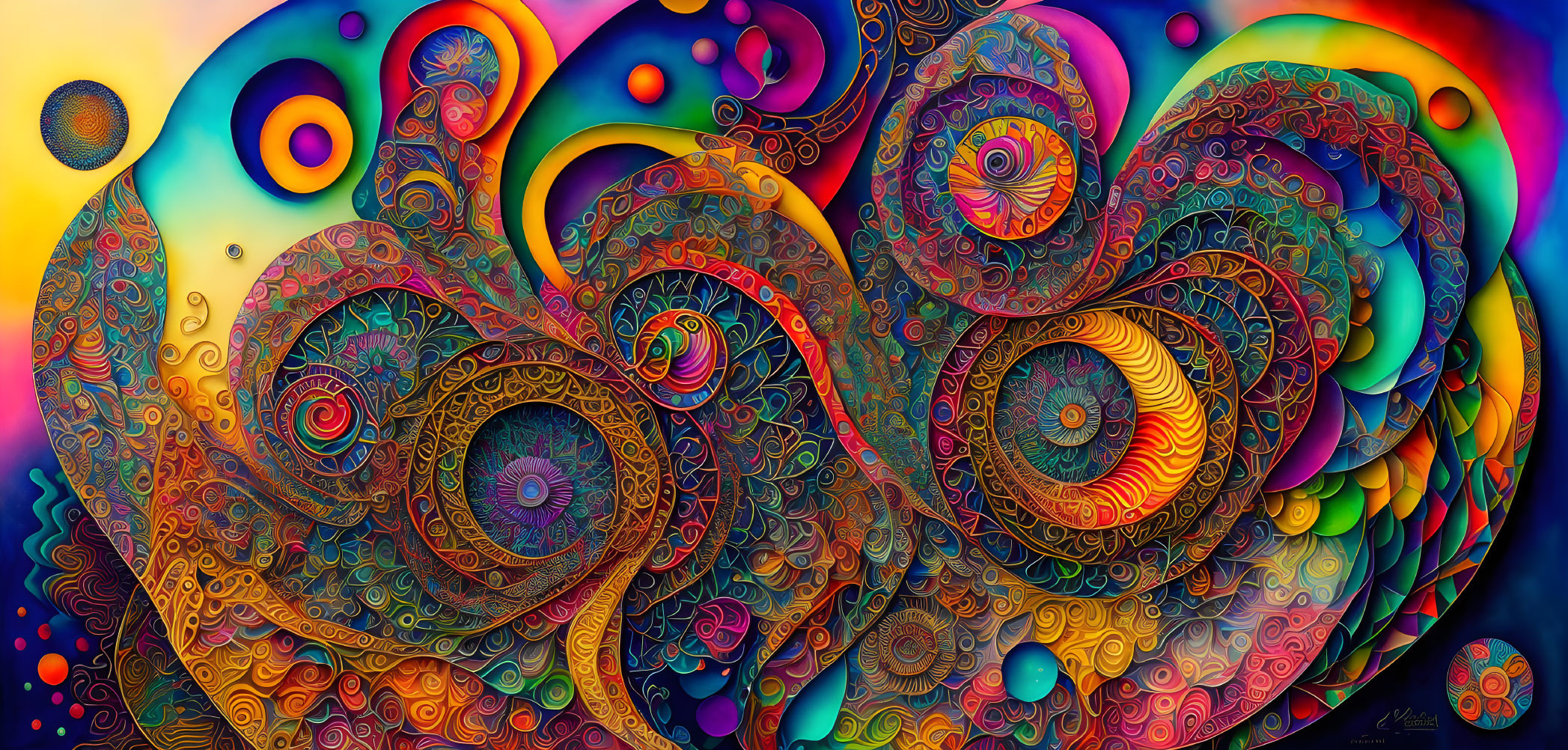 Colorful fractal art with swirls and circles in intricate patterns