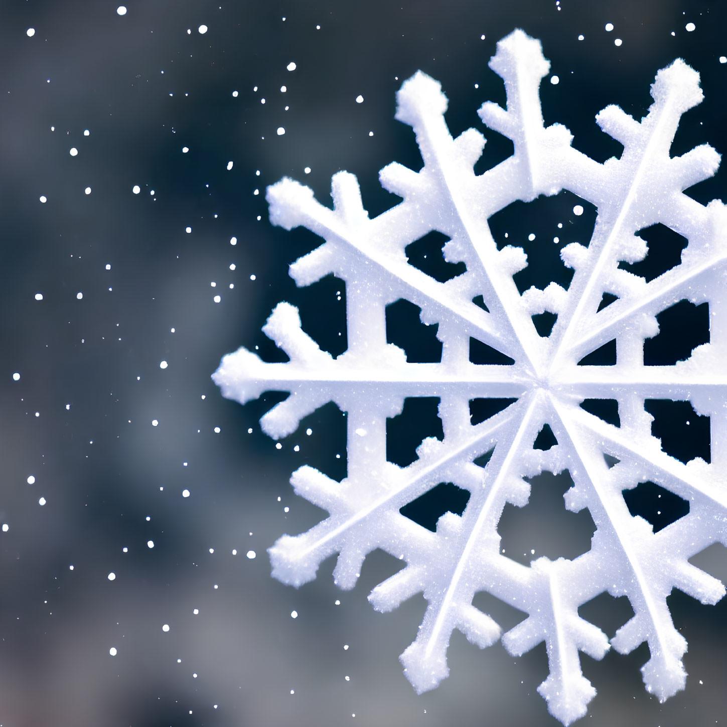 Detailed Close-Up of Large Snowflake on Soft Bokeh Background