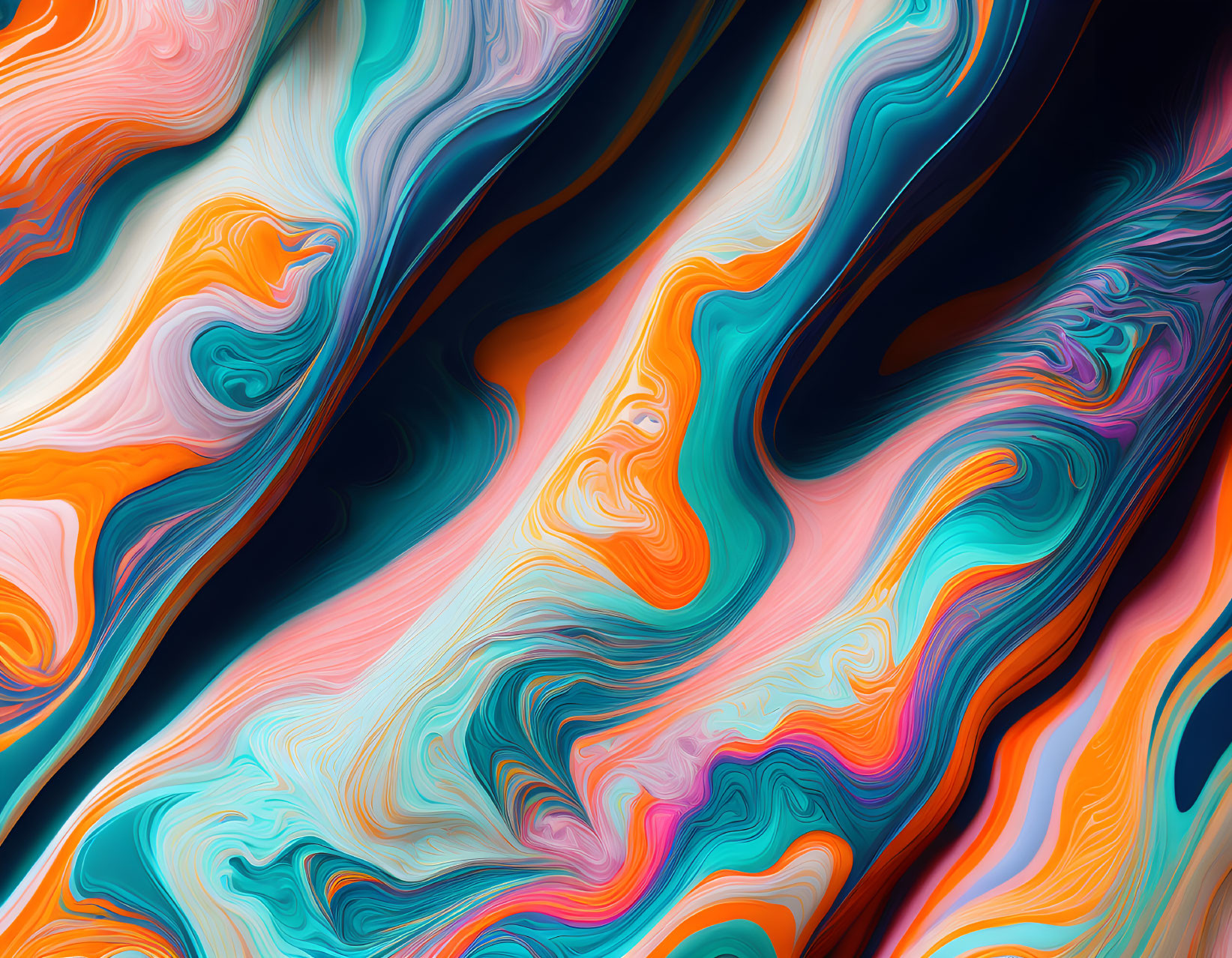 Abstract Swirls in Vibrant Orange, Blue, Pink, and Black Colors