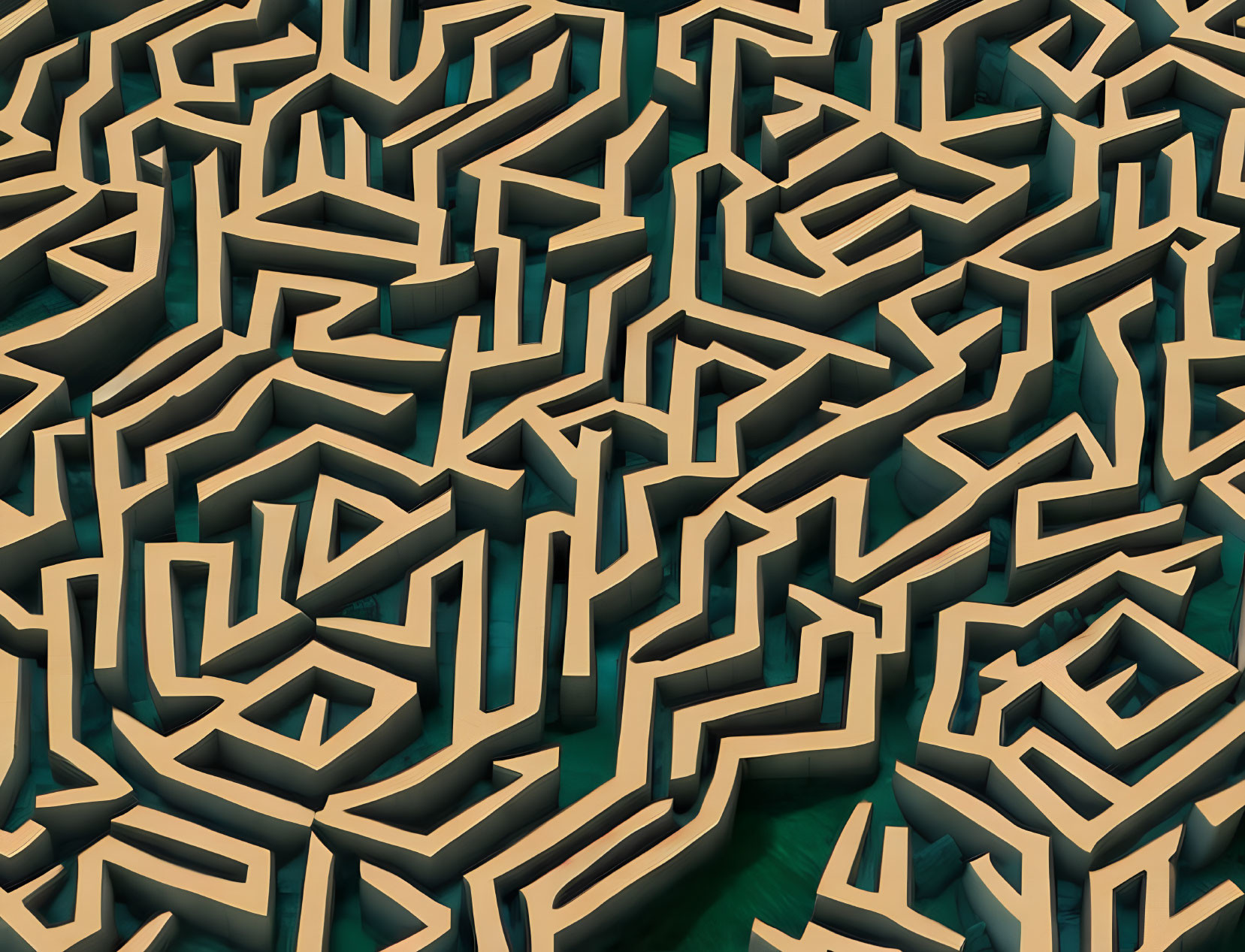 Intricate 3D maze with gold and green color scheme