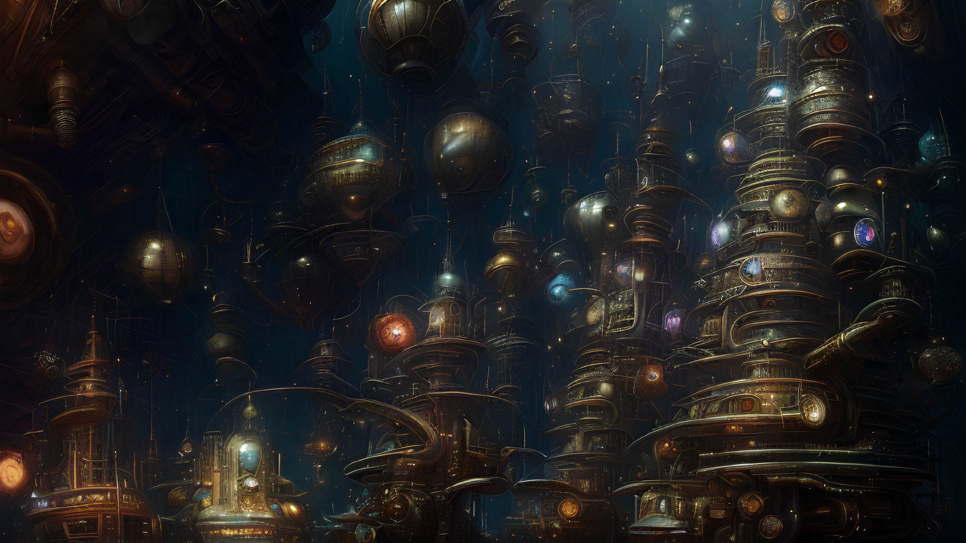 Detailed Sci-Fi Cityscape with Glowing Orbs and Cylindrical Structures