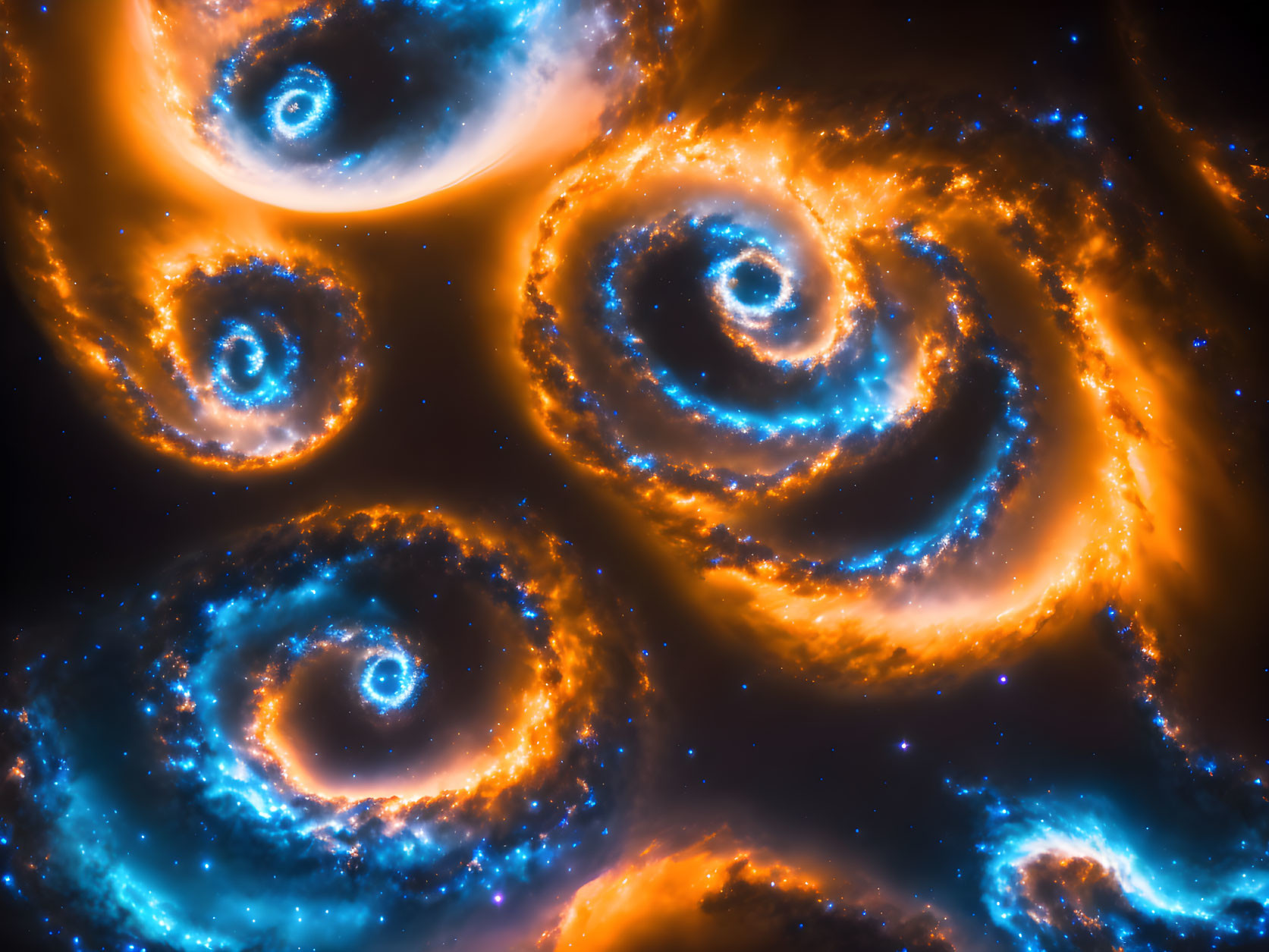 Colorful Spiral Galaxies in Blue and Orange Hues