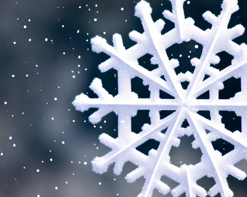 Detailed Close-Up of Large Snowflake on Soft Bokeh Background