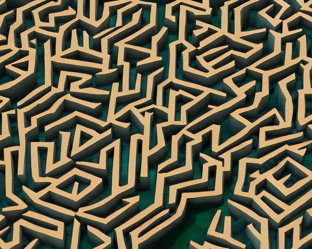 Intricate 3D maze with gold and green color scheme