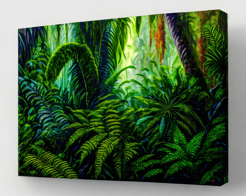 Lush Green Forest Canvas Print with Ferns and Tropical Foliage