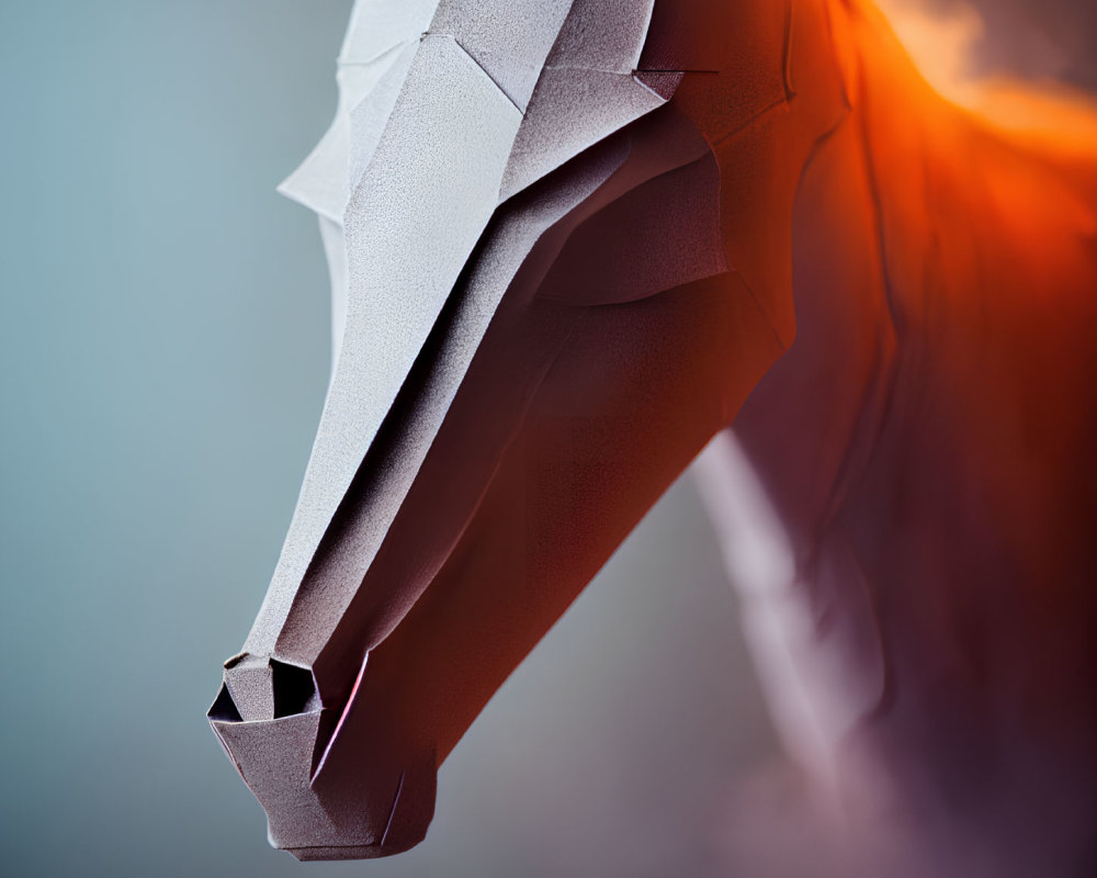 Geometric Paper Dragon Head with Fiery Orange Blur Effect