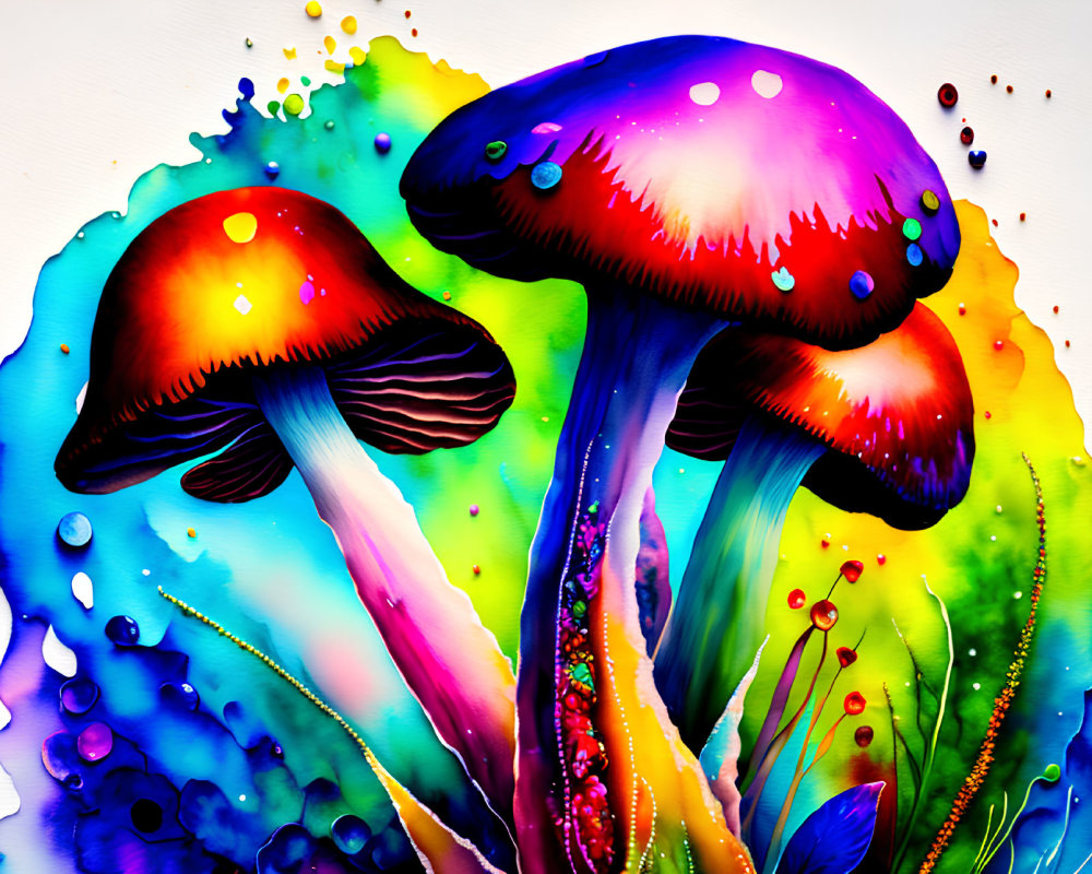 Vibrant Mushroom Illustration with Psychedelic Colors