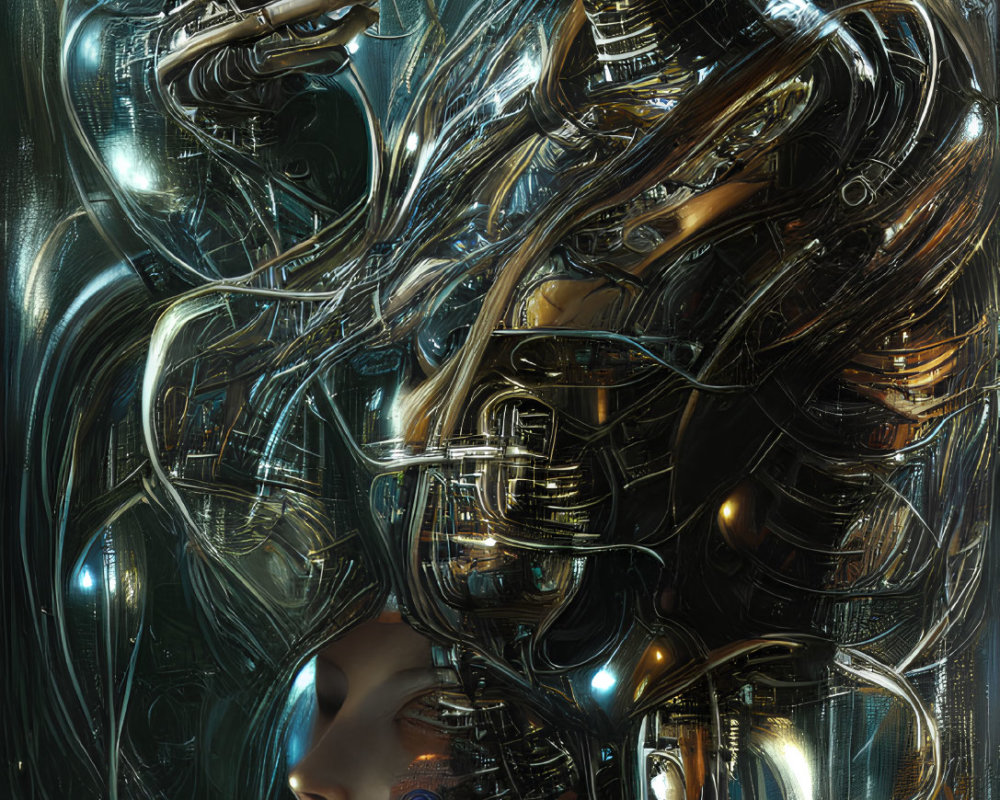 Hyper-realistic female androids with intricate cybernetic details in a futuristic setting.